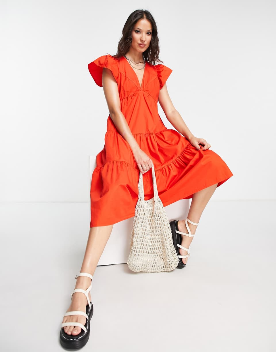 Rust tiered midi skirt