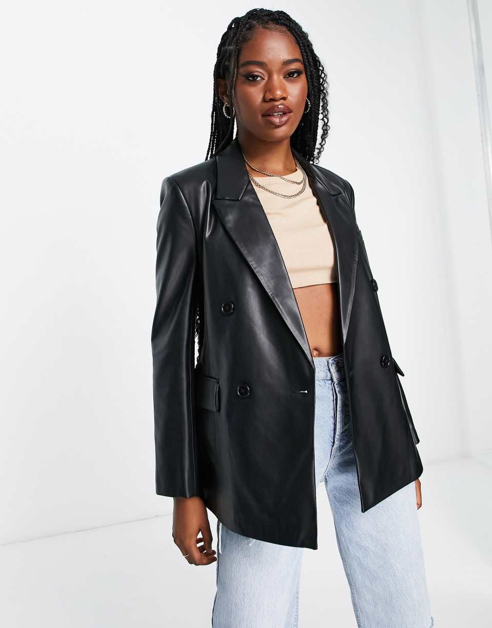 Faux leather blazer