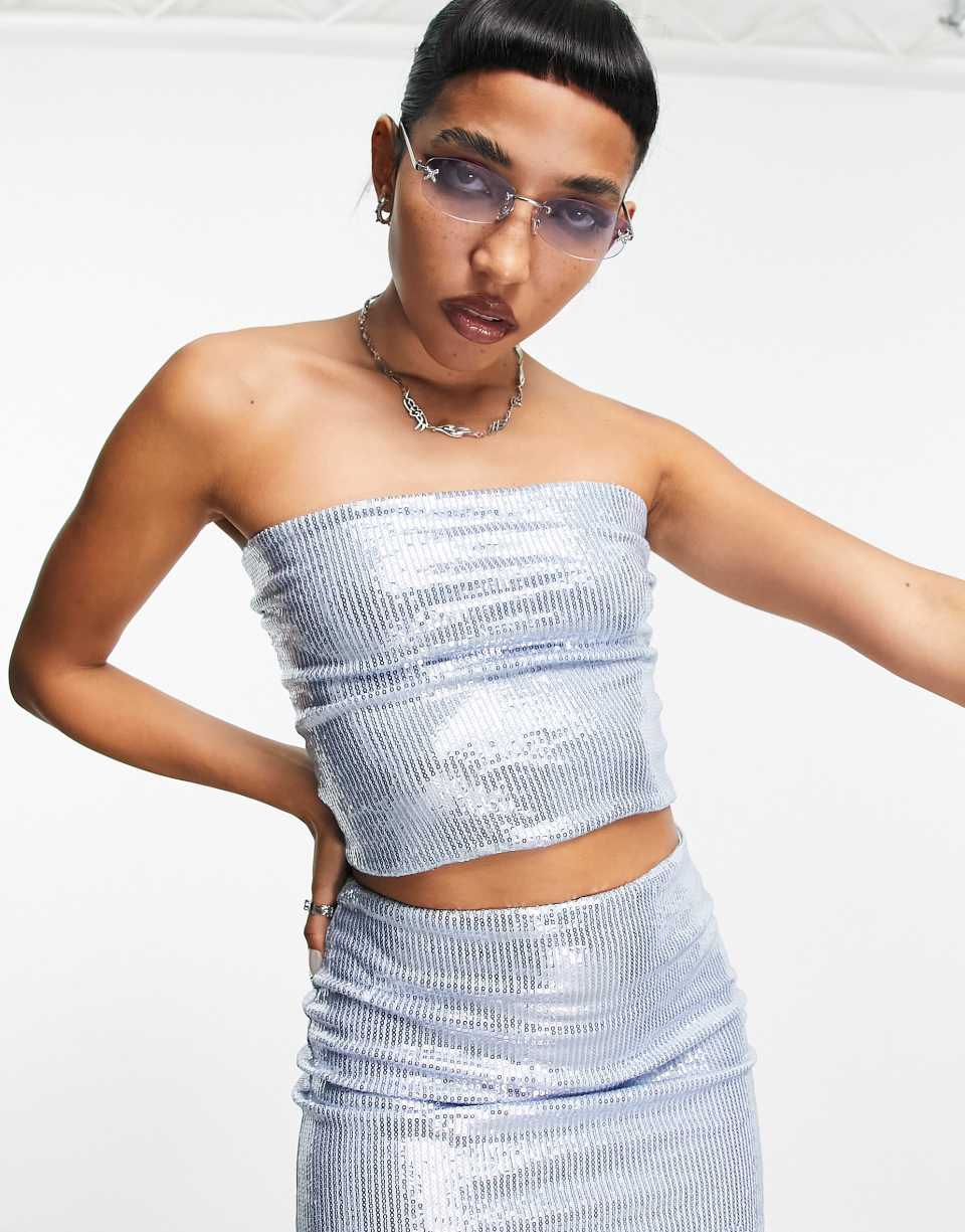Blue sequin bandeau top