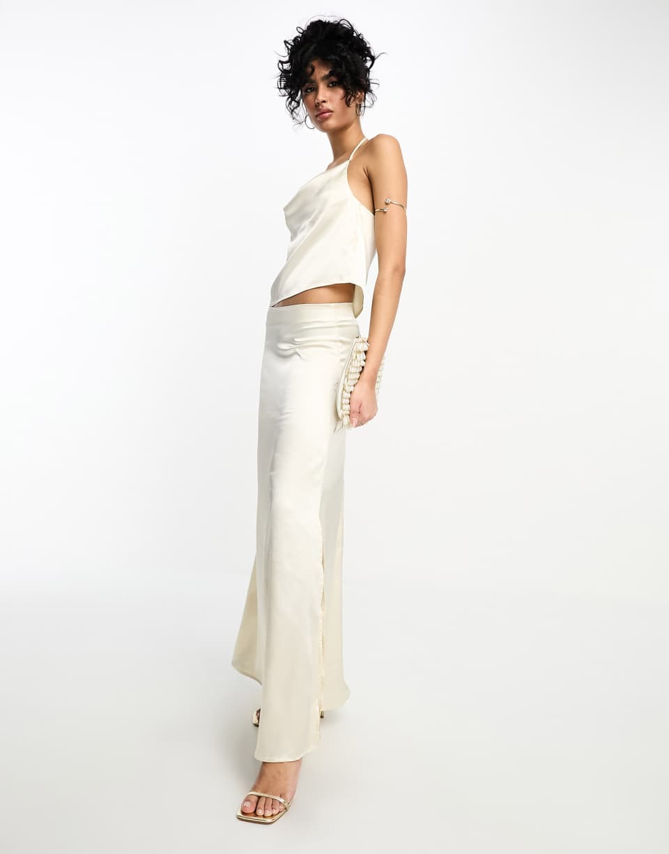 Cream satin midi skirt