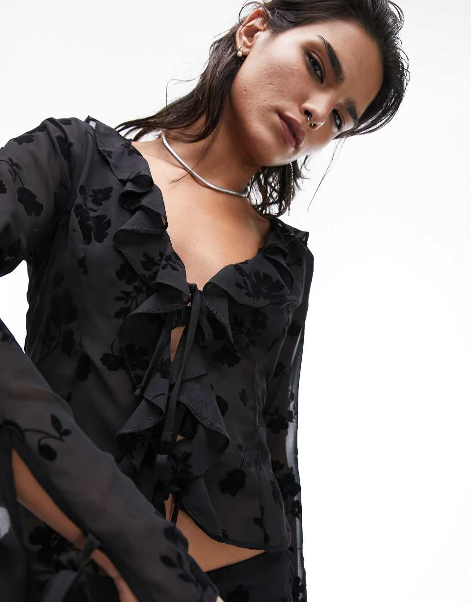 Ruffle tie floral top