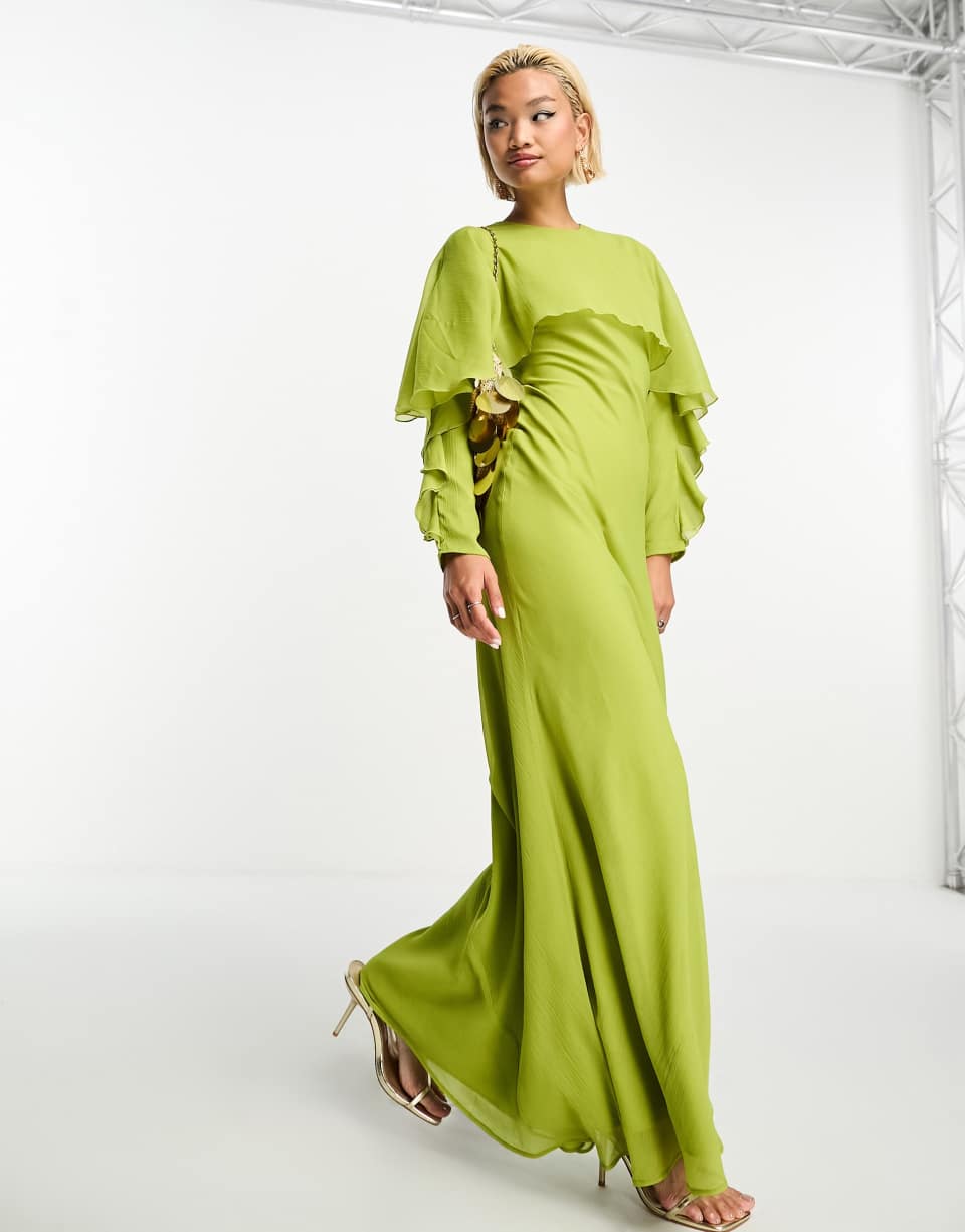 Long sleeve ruffle maxi dress