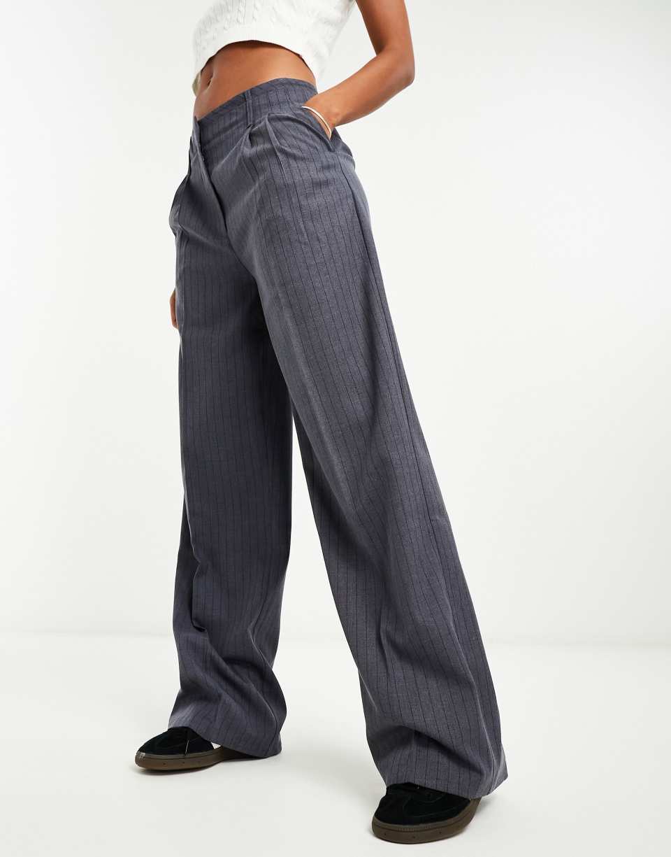 Wide leg pinstripe trousers