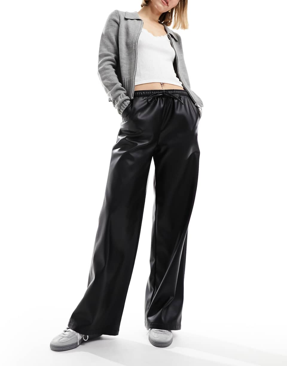 Faux leather wide leg joggers