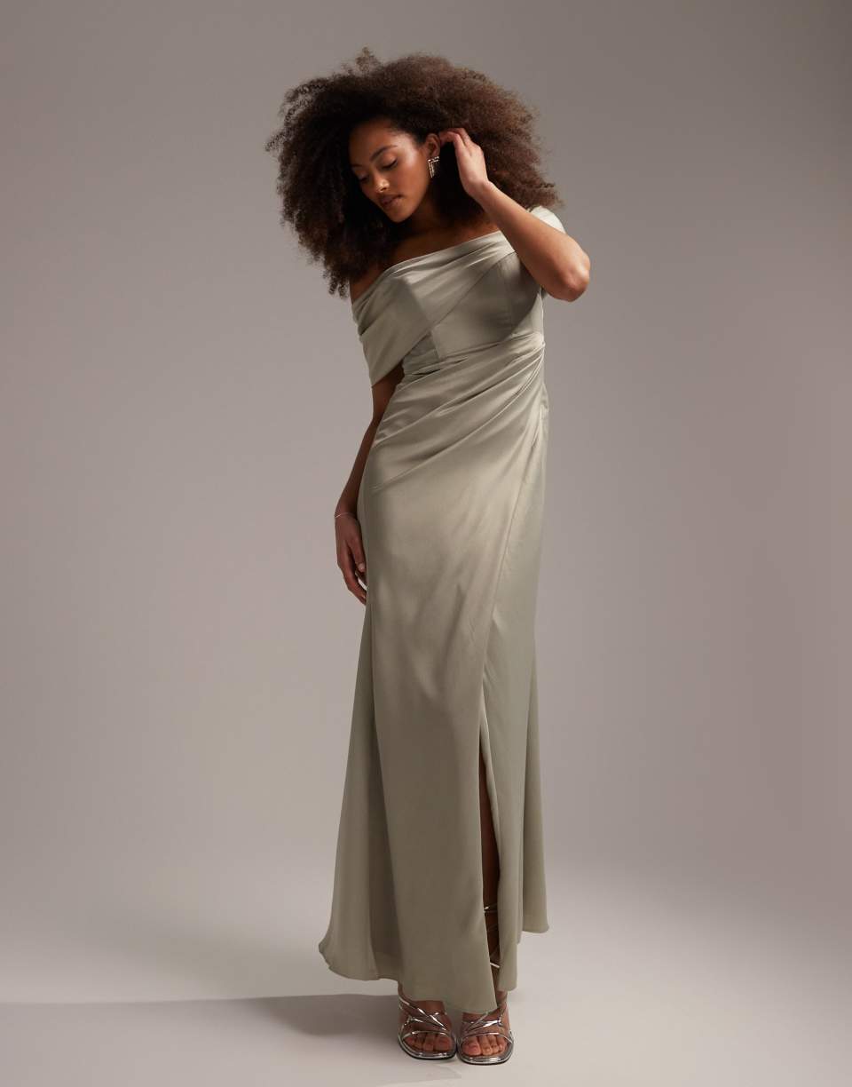 Sage green satin wrap maxi dress