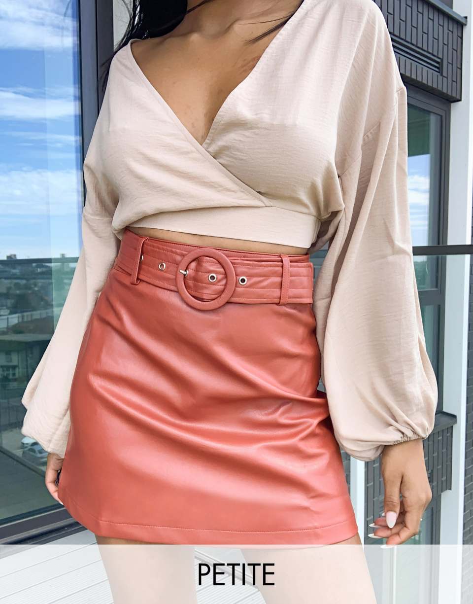 Rust PU mini skirt