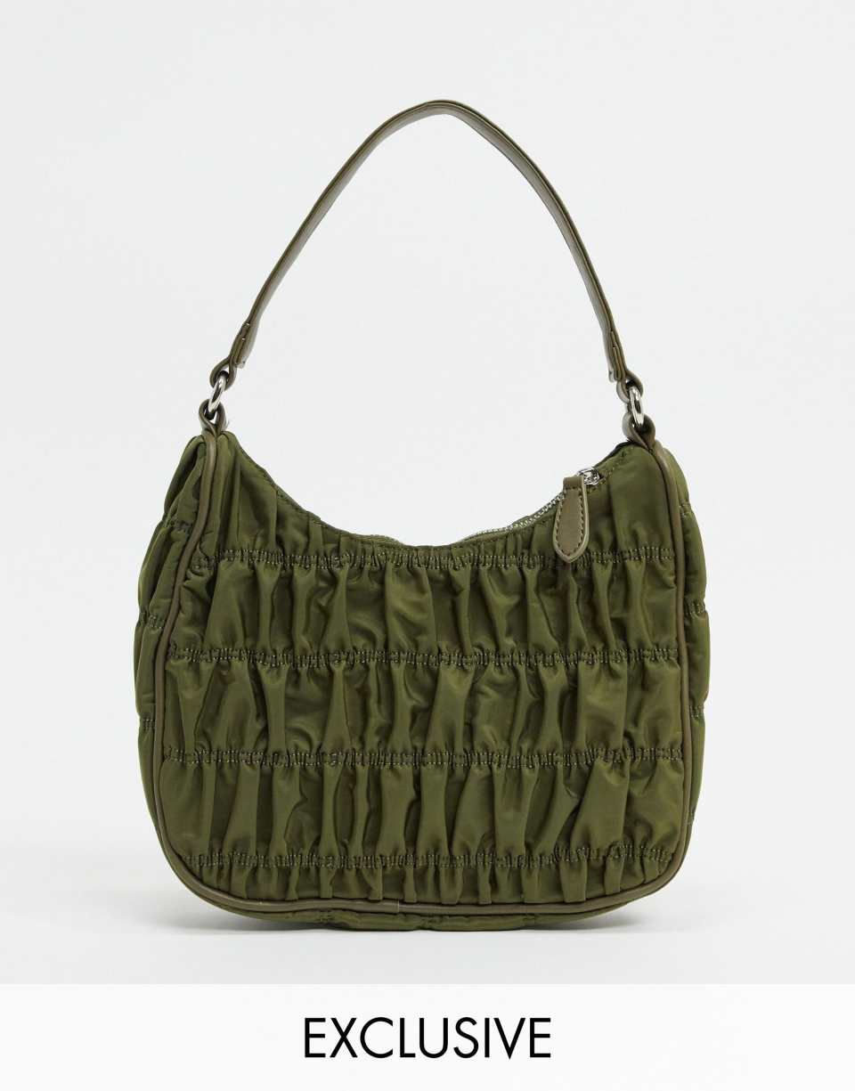 Khaki ruched shoulder bag