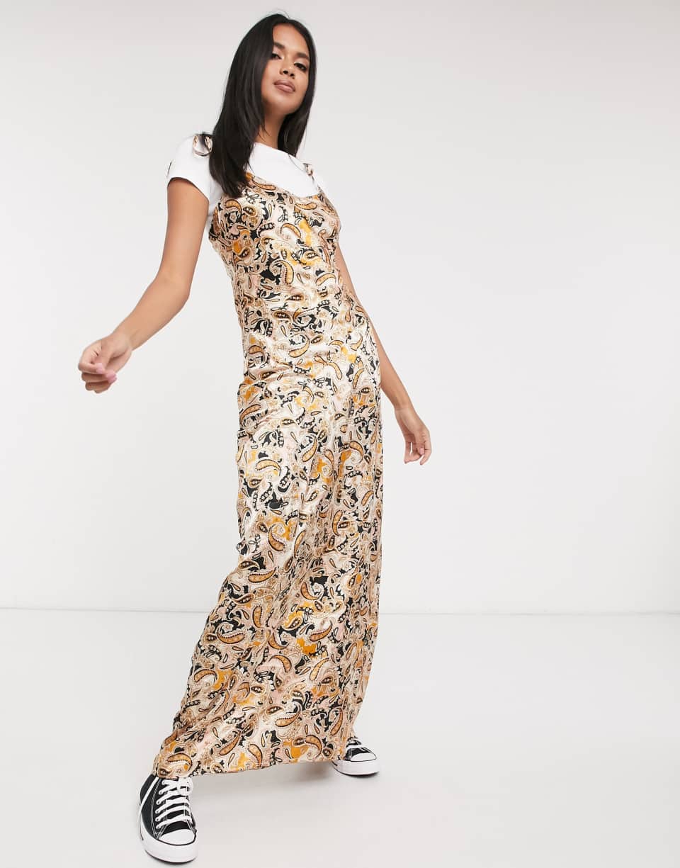 Paisley satin slip dress