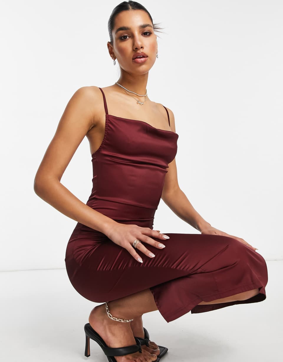 Satin cami strap midi dress
