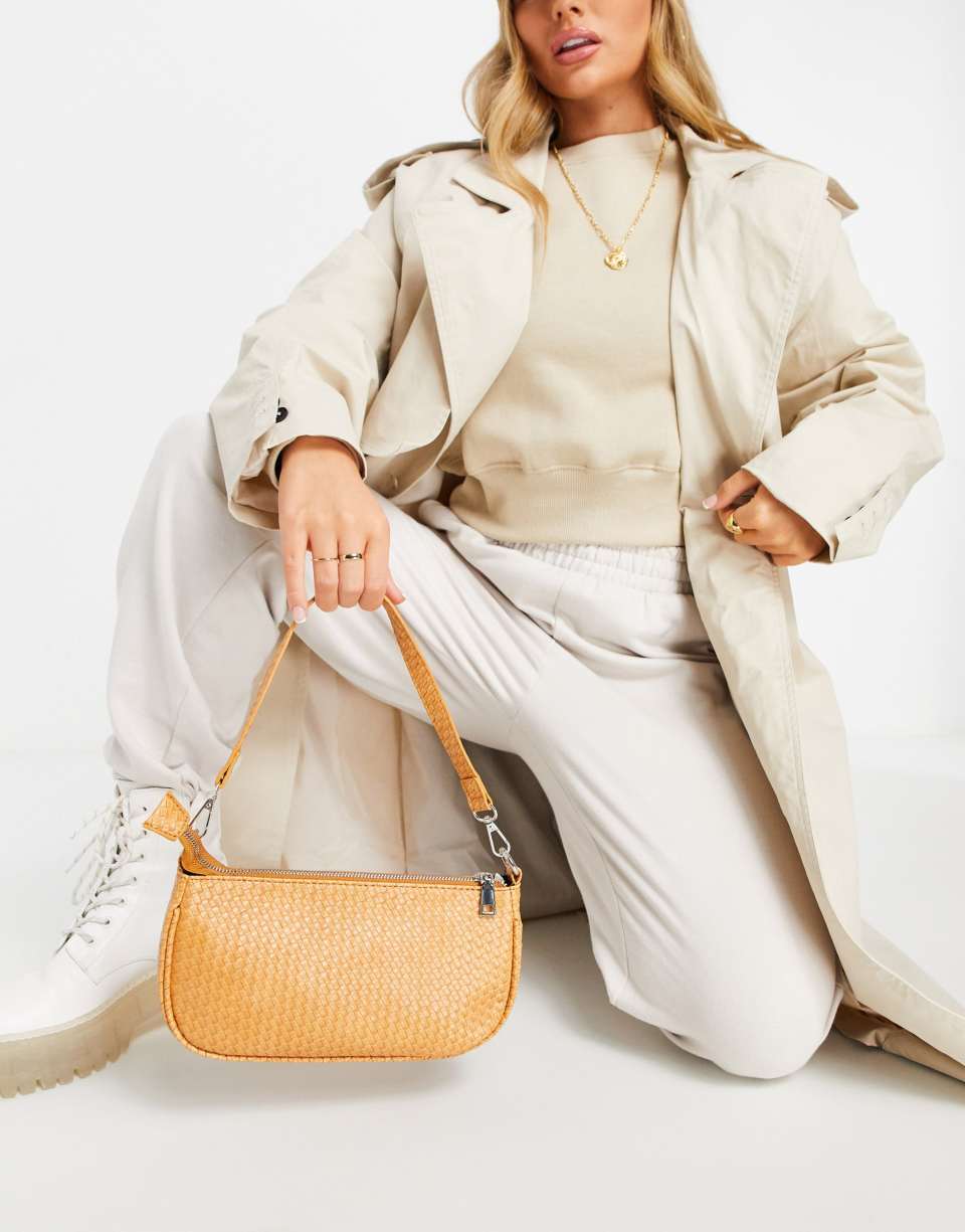 Brown braided shoulder bag