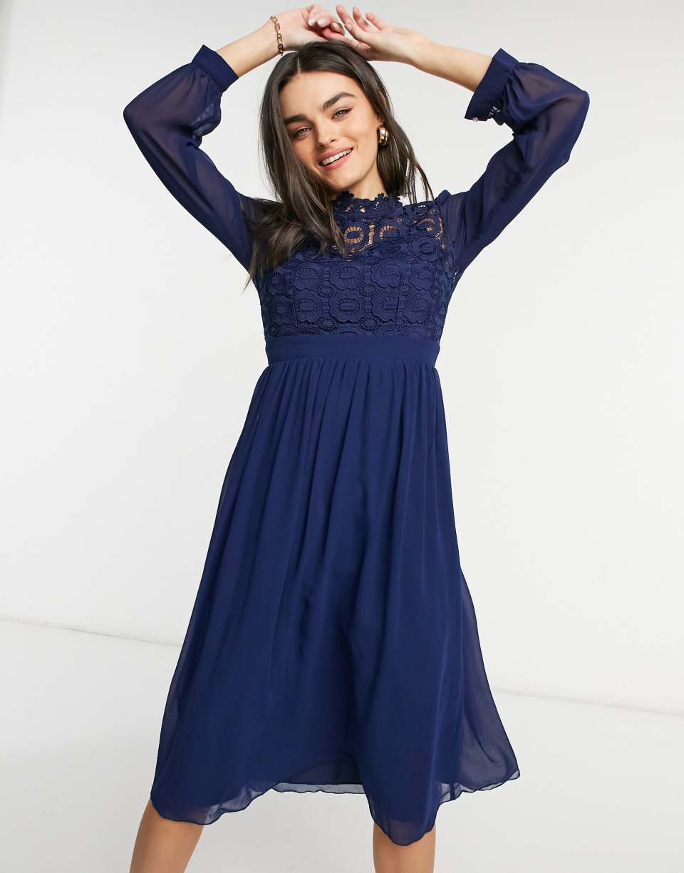 High Neck Pleated Midi Dress