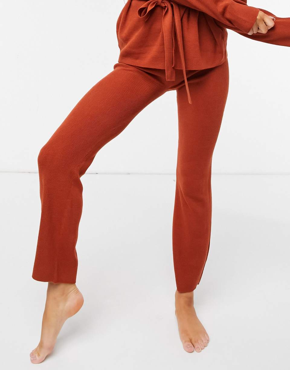 Knitted rib flare trouser