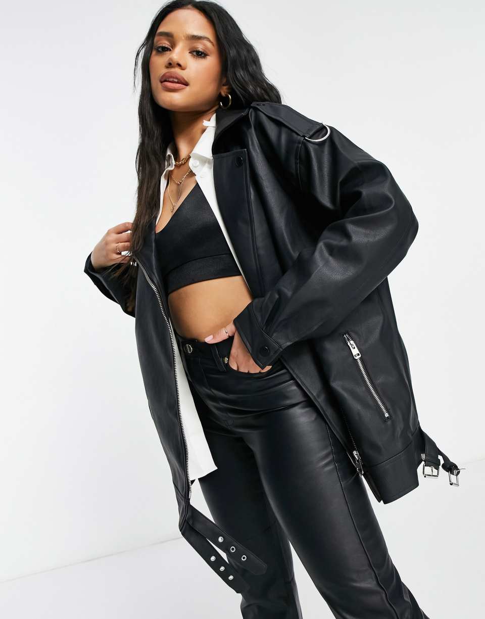 Black longline biker jacket