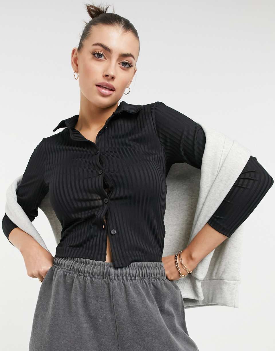 Black Fitted Ribbed 90s Shirt