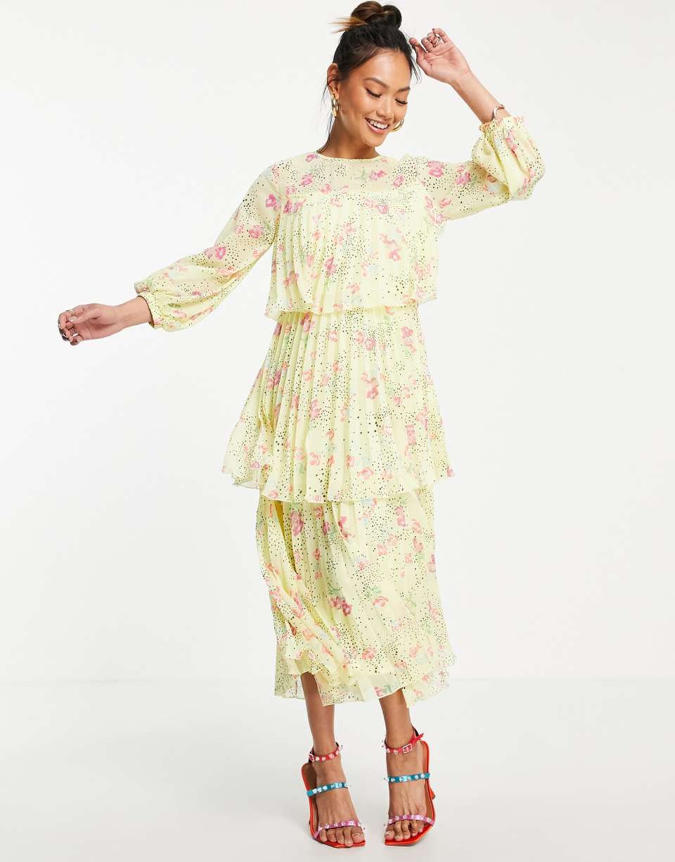 Yellow ditsy midi dress