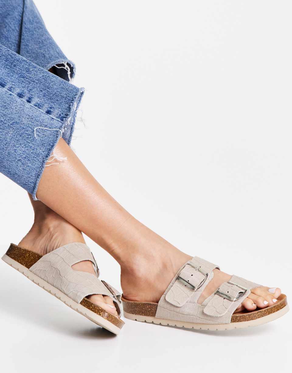 Cream crocodile leather sandals