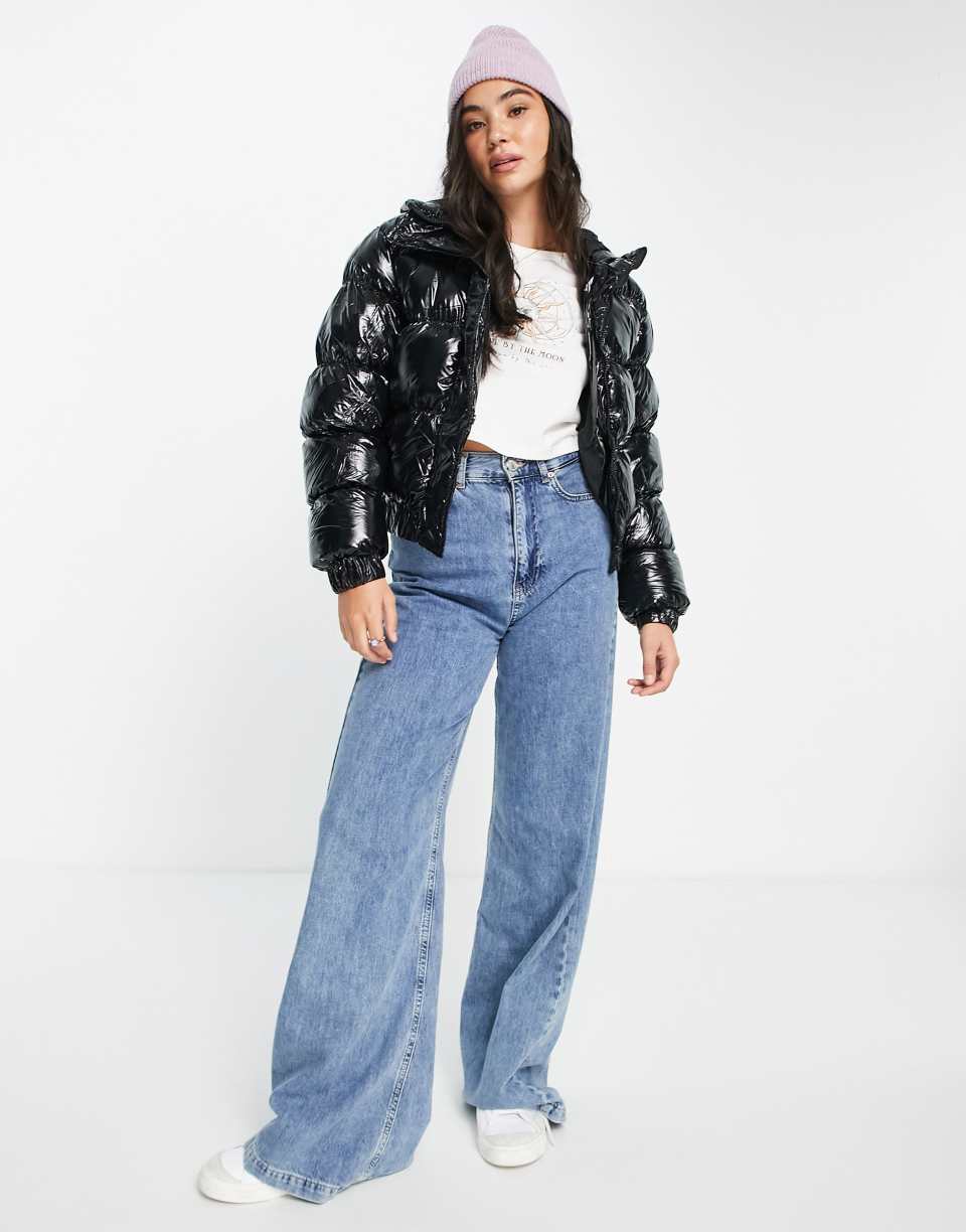 Black vinyl puffer jacket