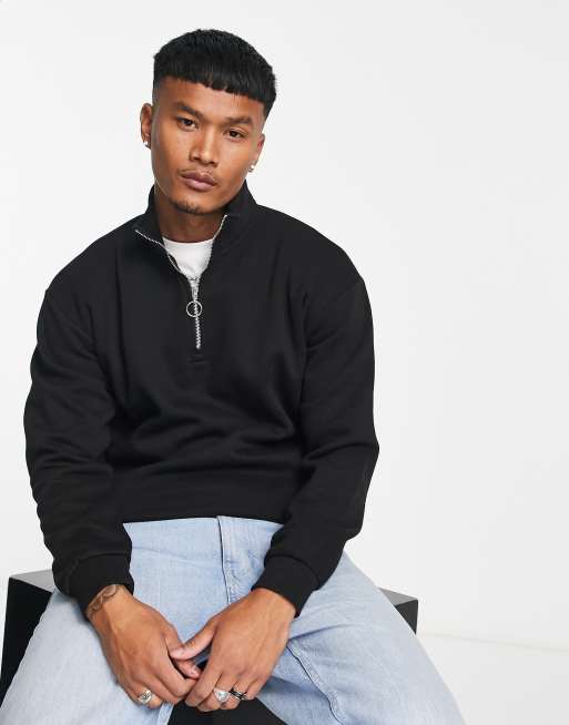 In esclusiva per ASOS - Bershka - Felpa nera con zip corta
