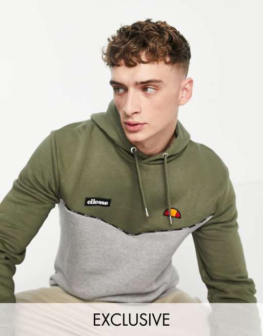 In esclusiva per ASOS - ellesse - Felpa con cappuccio color block grigia e kaki