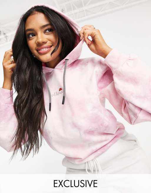 In esclusiva per ASOS - ellesse - Felpa con cappuccio tie-dye colore rosa