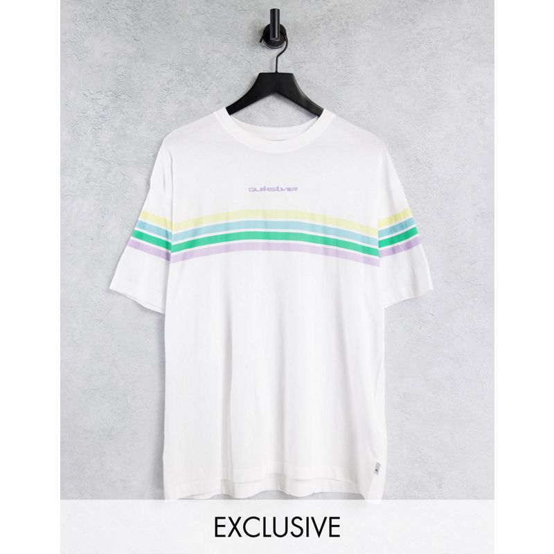 Top StdUW In esclusiva per - Quiksilver - Iconic Year - T-shirt bianca a righe arcobaleno