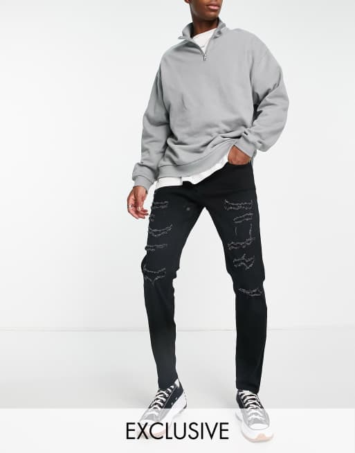 In esclusiva per ASOS - Sixth June - Jeans comodi effetto invecchiato lavaggio nero
