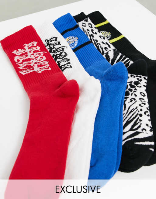 In esclusiva per ASOS - Topman - Confezione risparmio da 5 paia di calzini multicolore