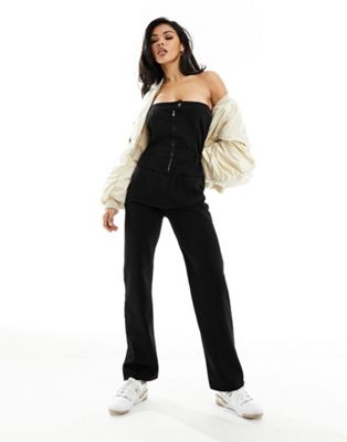 In The Style bandeau denim jumpsuit in black - ASOS Price Checker