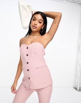 bandeau tailored corset top in pink - part of a set