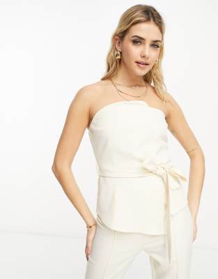 In The Style bandeau top with tie waist in cream (part of a set)