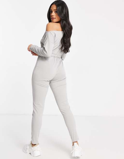 Grey hotsell bardot jumpsuit