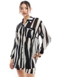 [In The Style] In The Style beach shirt in zebra print (part of a set)-Multi 8 MULTI