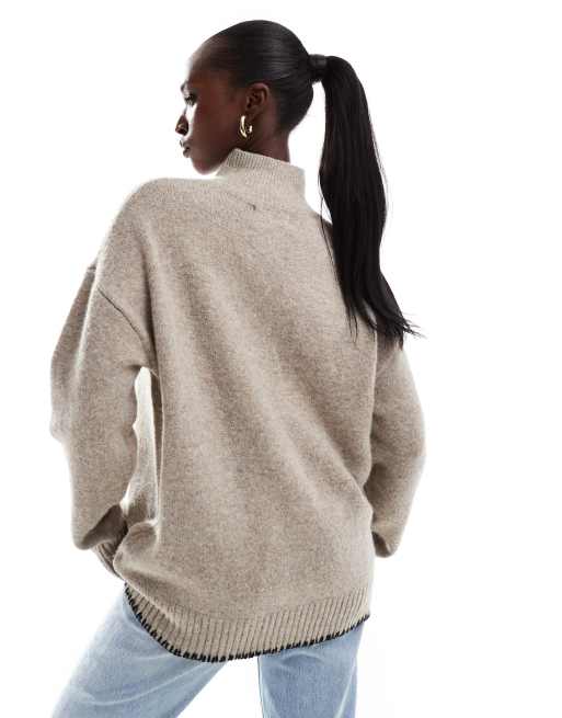 In The Style – Beige tröja med kontrastsömmar och hög krage, 3 av 4