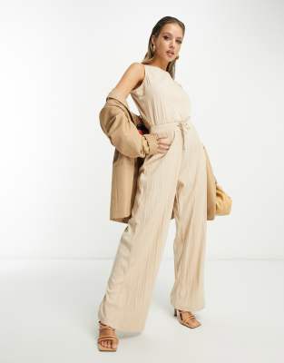 In The Style - Besonders weit geschnittener Jumpsuit in Steinbeige-Neutral