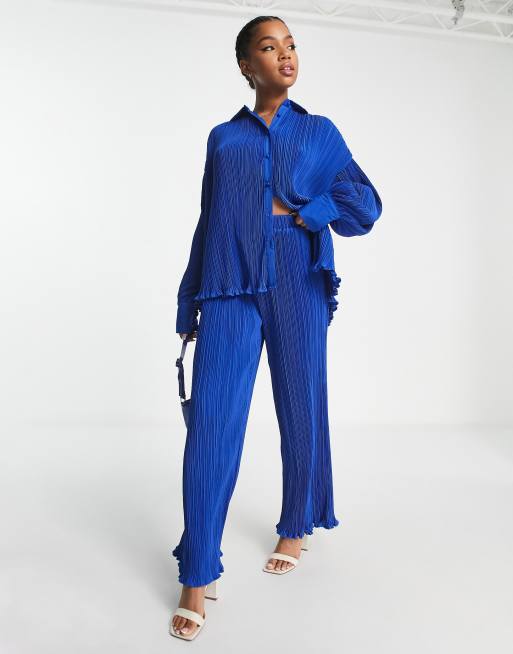 In The Style – Blå exklusiva byxor med plisserade, vida ben, del av set, 2 av 4