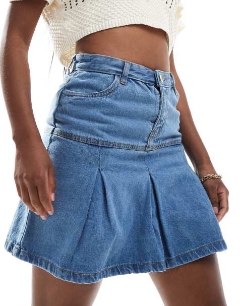 In The Style – Blå, plisserad minikjol i denim - view 1