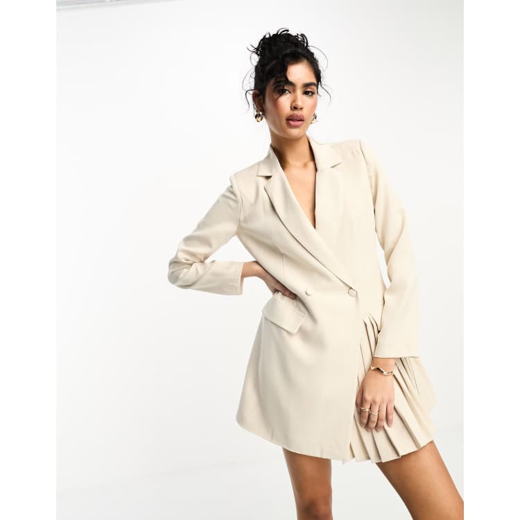 women Lapel Neck Pleated Hem Blazer Dress (Size : S) : Buy Online