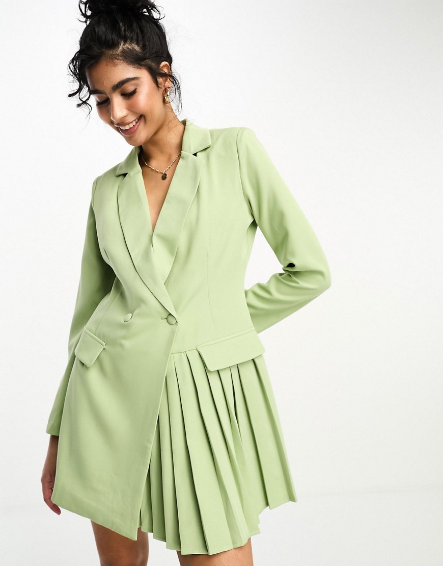 In The Style blazer dress with pleat hem detail in sage green