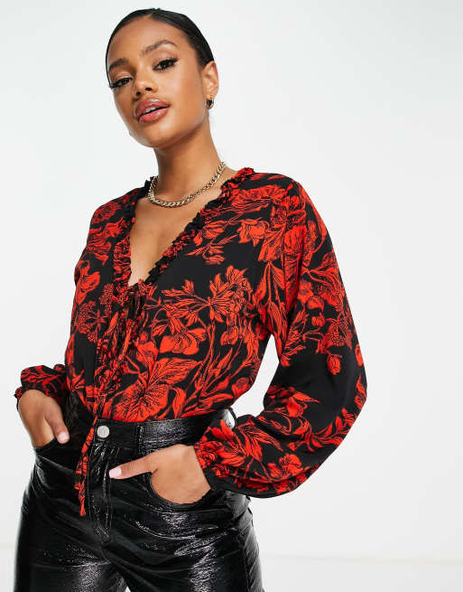 In The Style - Blouse à fleurs nouée sur le devant