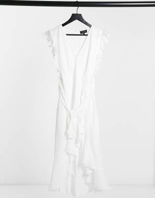 Белое платье миди с запахом спереди в стиле broderie