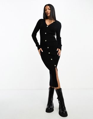 In The Style button through midi cardigan dress in black - ASOS Price Checker
