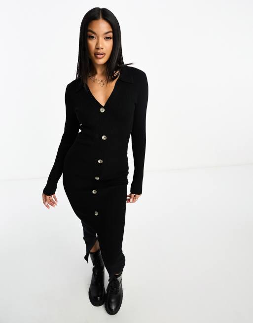 In The Style button through midi cardigan dress in black | ASOS