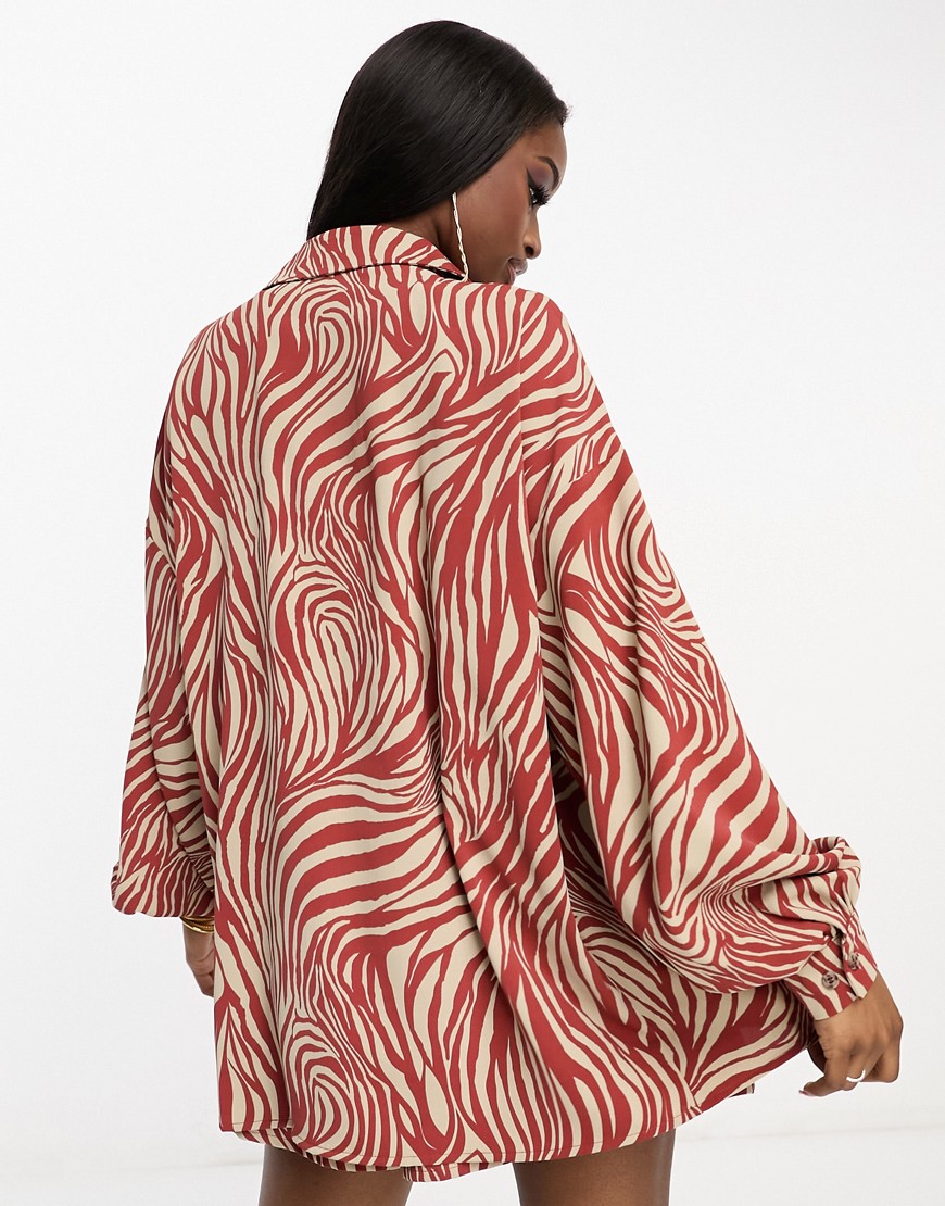 Camicia da mare oversize in raso zebrata in coordinato-Multicolore - In The Style Camicia donna  - immagine1