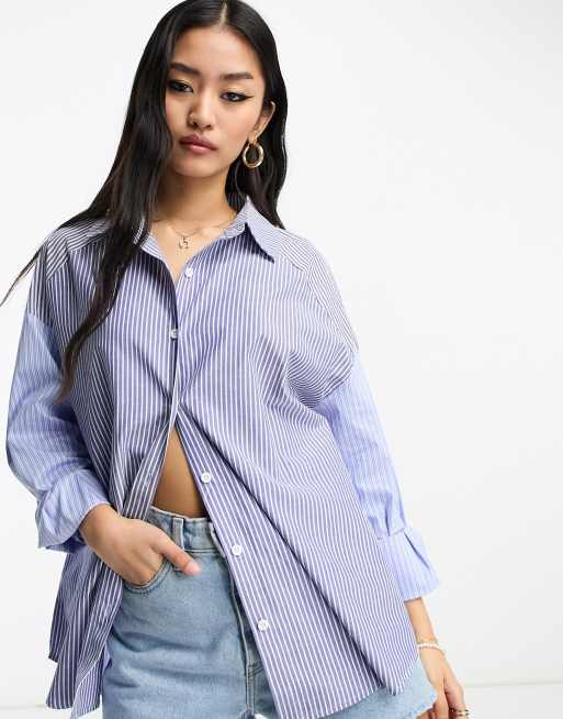 In The Style - Chemise rayée oversize à parties contrastantes - Bleu