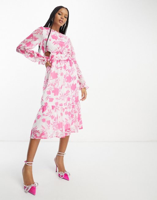 Versace Jeans Couture V-Emblem motif polo shirt, Lipsy Flower Trim Pleated  Occasion Dress to your favourites chiffon side cut out midi dress in white  and pink floral