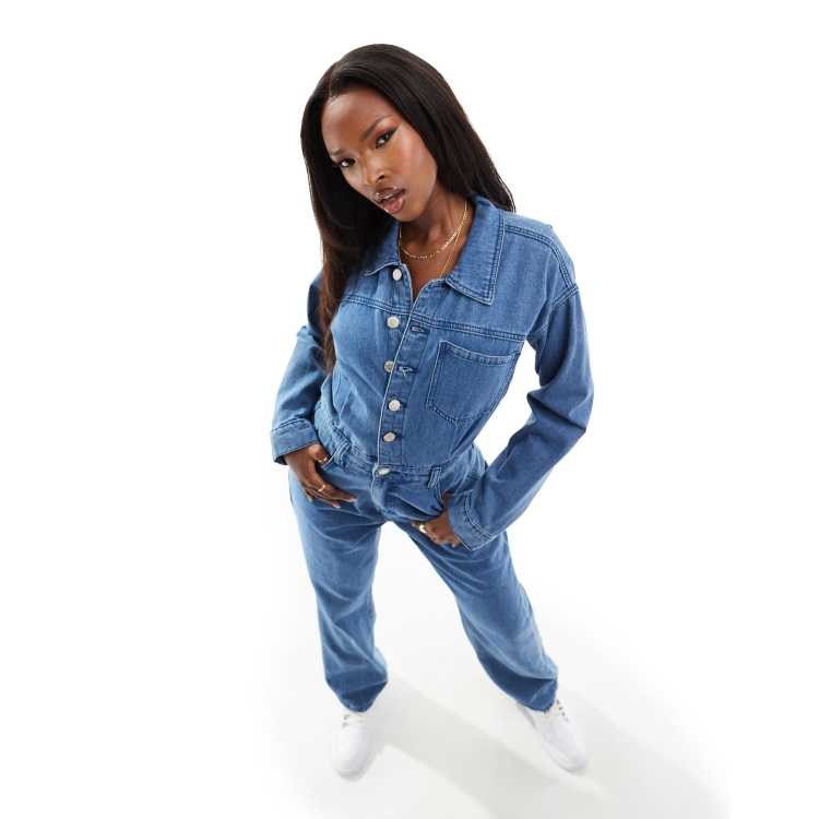 In The Style Combinaison manches longues en jean Bleu ASOS