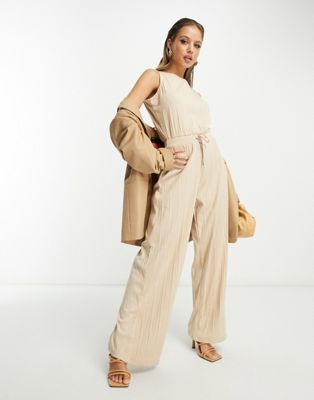 In The Style ultra wide leg jumpsuit in stone - ASOS Price Checker