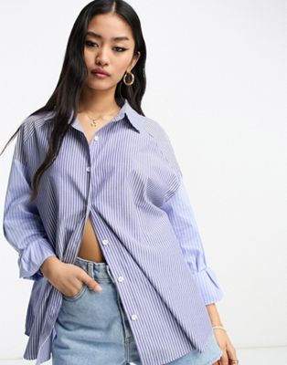 In The Style contrast oversized shirt in blue stripe