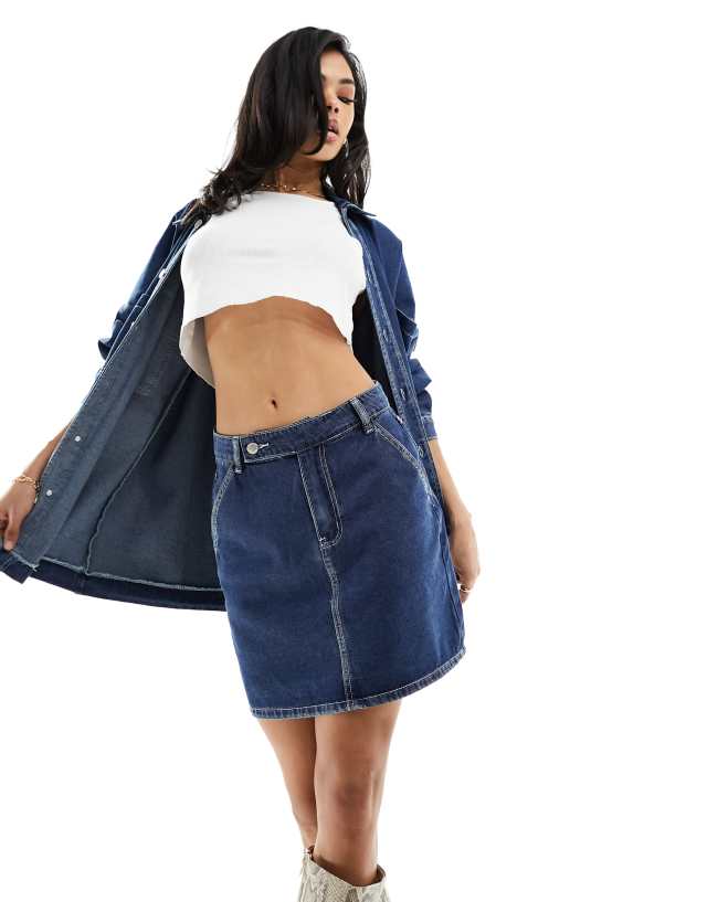 In The Style - contrast stitch denim mini skirt co-ord in dark blue