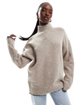 In The Style contrast stitch high neck jumper stone